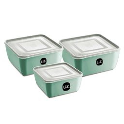 Kit 3 Potes Porta Mantimentos Quadrado Premium Multiuso Uz Uz1879 - Verde - 1