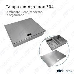 Canal Úmido Organizador Calha de Cozinha em Aço Inox 304 C/3 Módulos e Tampa - Tubrax - 3