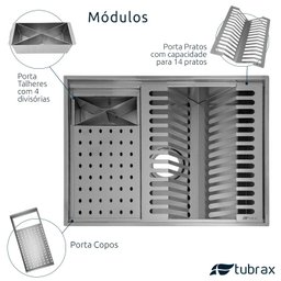 Canal Úmido Organizador Calha de Cozinha em Aço Inox 304 C/3 Módulos e Tampa - Tubrax - 5