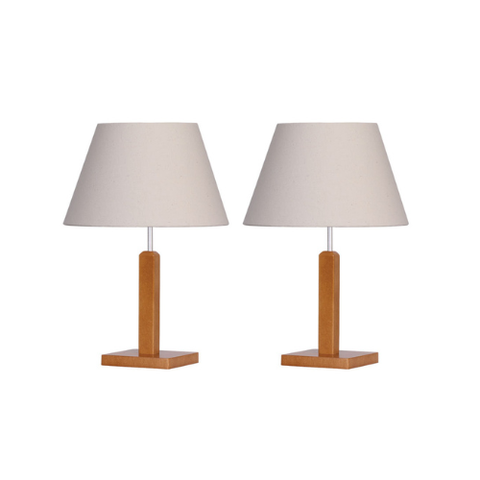 Kit 2 Abajur Quarto Pé Quadrado Madeira Mdf Cúpula Tradicional