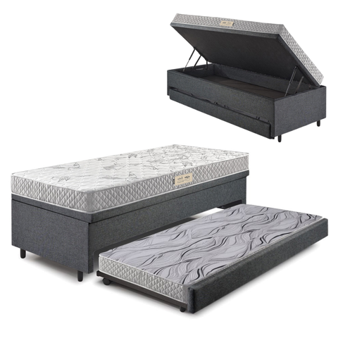 Bicama Box Baú Solteiro com Colchão Ecoline D23 Ecoflex Linho  88x188