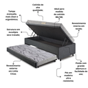 Ver imagem 5 de Bicama Box Baú Solteiro com Colchão Ecoline D23 Ecoflex Linho  88x188