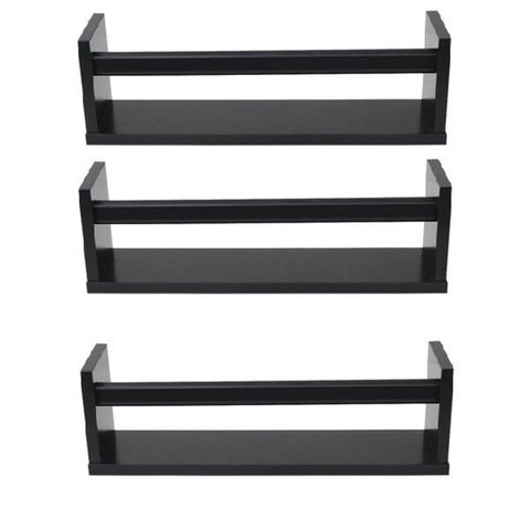 Porta Livros Infantil De Parede - Preto 3pç