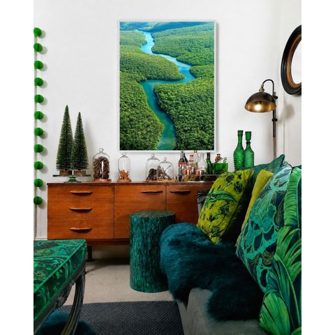 Quadro Canvas Floresta Rio Natureza 90x60cm Mold Branca