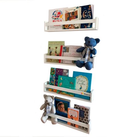 Revisteiro de Parede kit 4pç em MDF Branco tamanho Grande