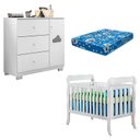 Ver imagem 1 de Berço Americano Lila e Cômoda Infantil Ane Branco Brilho com Colchão Ortobom – Phoenix Baby
