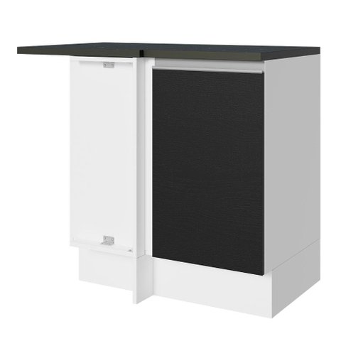 Balcão Armário de Cozinha de Canto 100% MDF 1 Porta Branco/Preto Acordes Madesa