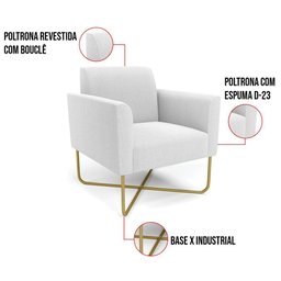 Poltrona Sala Base X Industrial Dourado Marisa Bouclê Off White D03 - D’Rossi - 2 Poltrona Sala Base X Industrial Dourado Marisa Bouclê Off White D03 - D’Rossi - 2
