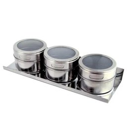 Porta condimentos 3 potes magnéticos com base em aço inox - 1
