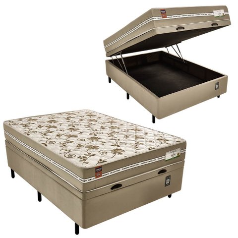 Cama Box Baú com Colchão Casal Molas Ensacadas Barcelona Firme Fortezza 138x188 Fortezza Colchões