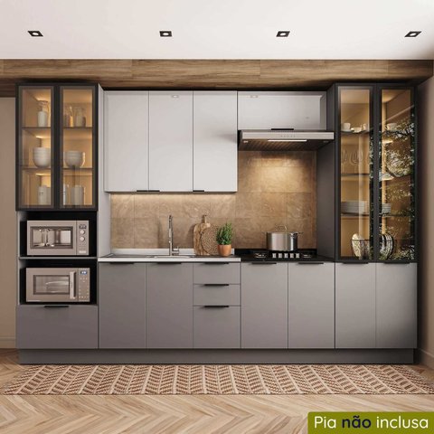 Cozinha Completa com LED 340cm 7 Peças Lumina Telasul