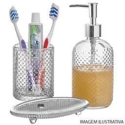 Kit para banheiro 3pçs vidro transparente em relevo Bubbles - 2