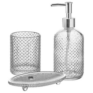 Kit para banheiro 3pçs vidro transparente em relevo Bubbles