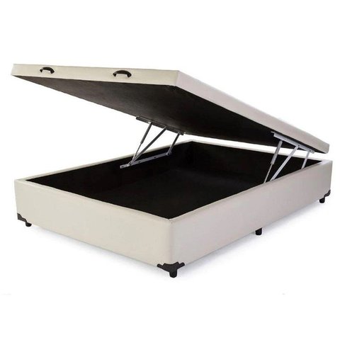 Base Box Baú Viúva Blindado 128x188 Corino Bege Bio Box