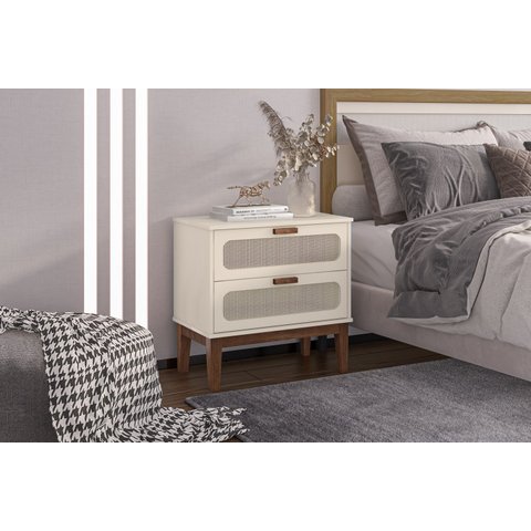 Mesinha de Cabeceira Retro Alto Padrão Estilo Europeu Santorini 60cm Off White