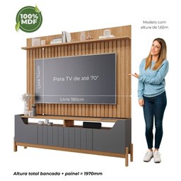 Estante Home Moema com 4 Portas Painel para TV até 70 Polegadas Permóbili Grafite/Nature - 6