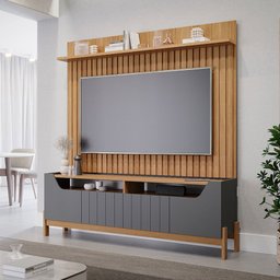 Estante Home Moema com 4 Portas Painel para TV até 70 Polegadas Permóbili Grafite/Nature - 3