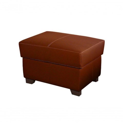 Puff Mp-02 Assento Fixo Espuma D-28 Couro Natural Conhaque com Brilho Mempra Móveis