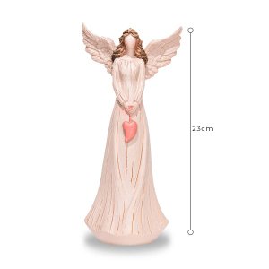 Anjo De Resina Decorativo Cor Rosa Com Coração 23cm