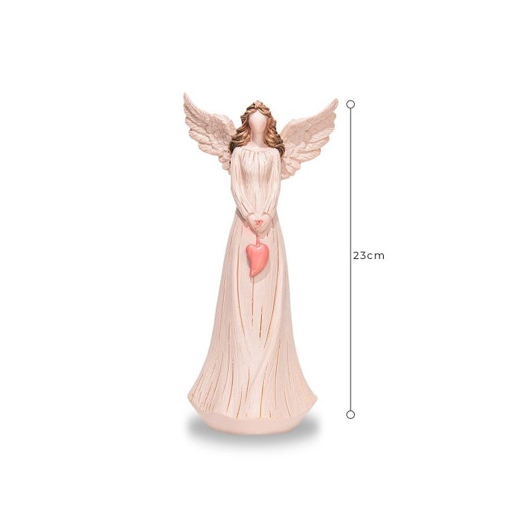 Anjo De Resina Decorativo Cor Rosa Com Coração 23cm Anjo De Resina Decorativo Cor Rosa Com Coração 23cm
