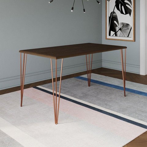Mesa de Jantar Elen 140x80cm Tampo Amêndoa com Base Cobre - Cor: Marrom