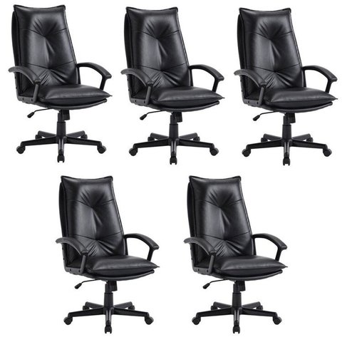Kit 5 Cadeiras para Escritório Denver Courino Preto Rivatti