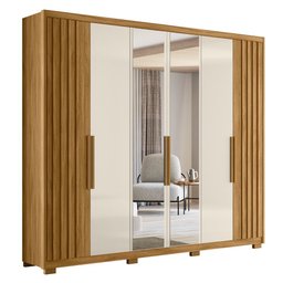 Guarda Roupa Casal com Espelho 6 Portas 260cm Gaia M07 Freijó/off White - Mpozenato - 1