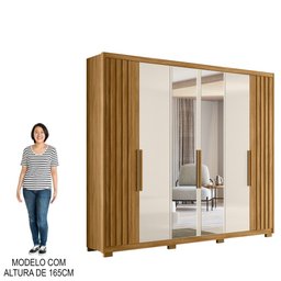 Guarda Roupa Casal com Espelho 6 Portas 260cm Gaia M07 Freijó/off White - Mpozenato - 5
