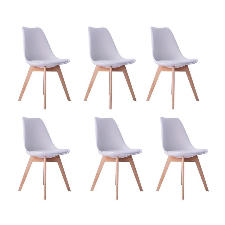 Kit 06 Cadeiras Leda Eames Jantar Cozinha com Assento Estofado Branco