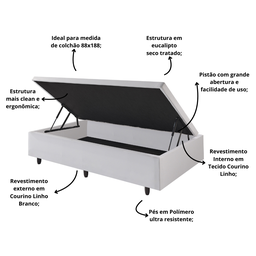 Cama Box com Baú Solteiro com Baú 88x188x42 com Courino Linho - 4