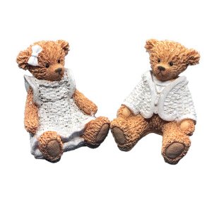 Casal De Ursinho Resina Sentado Decorativo 13,5cm Altura