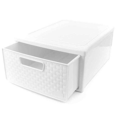 Gaveteiro Modular Empilhável 32,8cm Decoração Rattan Branco