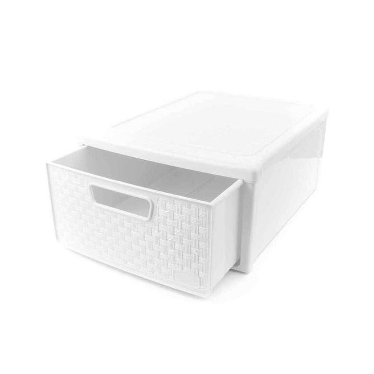 Gaveteiro Modular Empilhável 32,8cm Decoração Rattan Branco