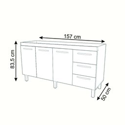 Balcão Cozinha Armário Gabinete para Pia 157 Cm 3 Portas e 3 Gavetas Estela Branco - 6