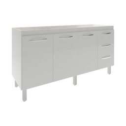 Balcão Cozinha Armário Gabinete para Pia 157 Cm 3 Portas e 3 Gavetas Estela Branco - 1