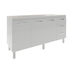 Balcão Cozinha Armário Gabinete para Pia 157 Cm 3 Portas e 3 Gavetas Estela Branco