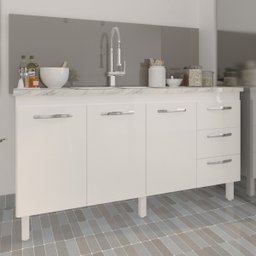 Balcão Cozinha Armário Gabinete para Pia 157 Cm 3 Portas e 3 Gavetas Estela Branco - 3