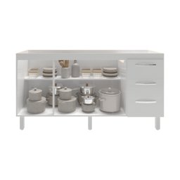 Balcão Cozinha Armário Gabinete para Pia 157 Cm 3 Portas e 3 Gavetas Estela Branco - 5