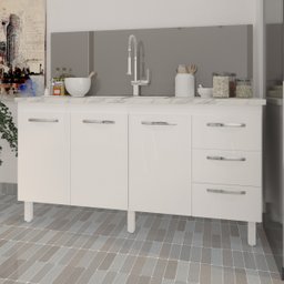 Balcão Cozinha Armário Gabinete para Pia 157 Cm 3 Portas e 3 Gavetas Estela Branco - 2
