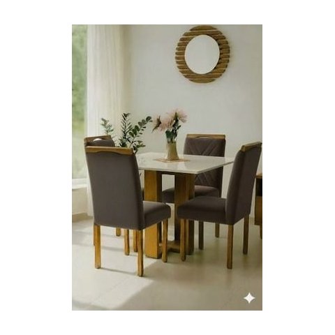 Conjunto de Mesa Anjo com 4 Cadeiras Gol Mel-off White/marrom