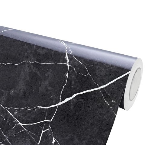 Papel de Parede Mármore Nero Marquina Preto Branco Vinil Adesivo Impermeável Pia Box Mesa Banheiro