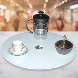 Centro de Mesa Giratório Vidro Temperado 8mm Branco 45cm