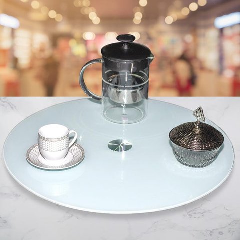 Centro de Mesa Giratório Vidro Temperado 8mm Branco 45cm