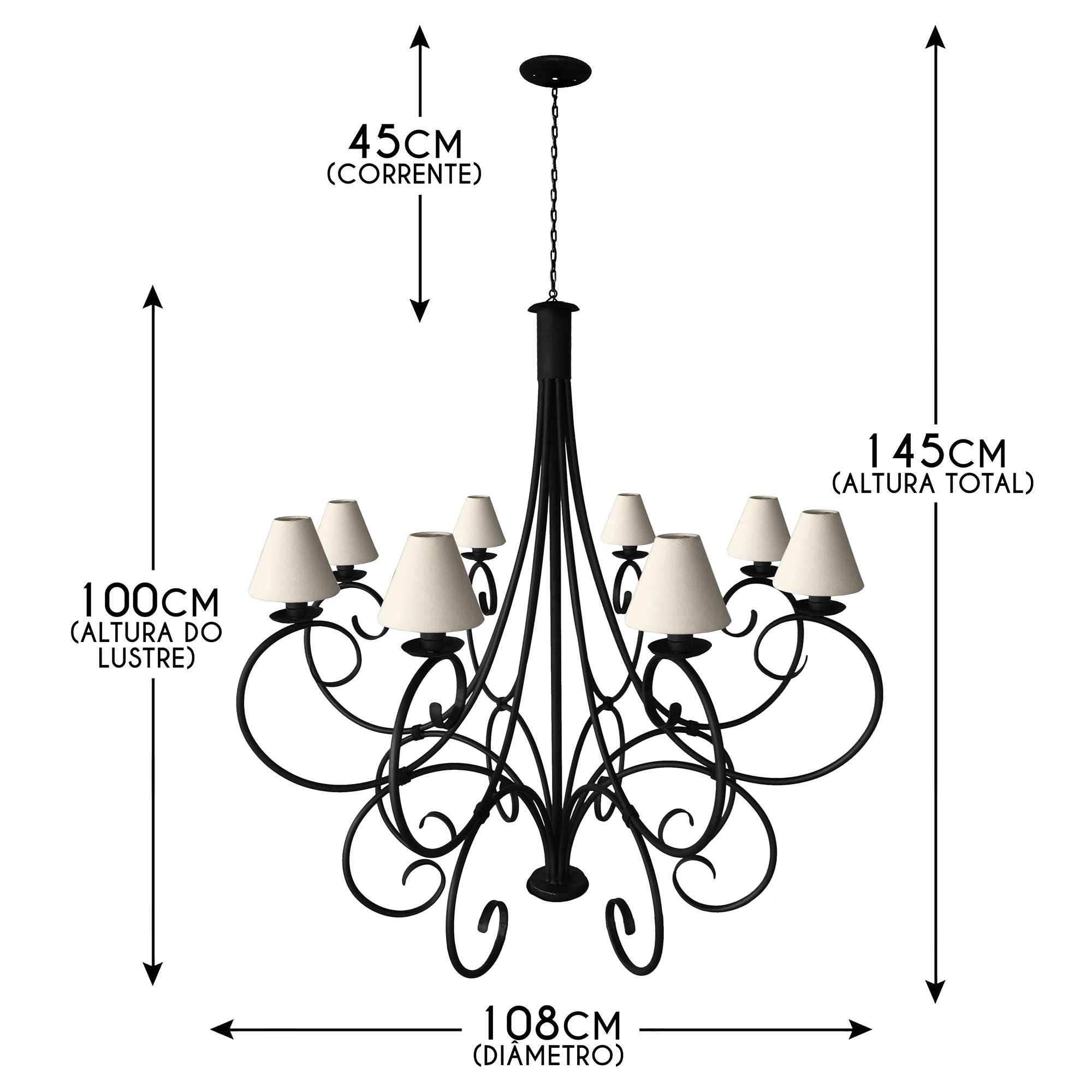 Lustre Dourado De Luxo para Fachada Alto Padrão de Casas Clássicas - Preto - 2