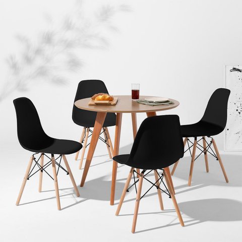 Conjunto Mesa Square Redonda Bétula - 88cm + 4 Cadeiras Eiffel - Preto Abra Cadabra