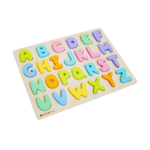 Brinquedo Educativo Tabuleiro Alfabeto Caixa Alta de Madeira - Polibrinq