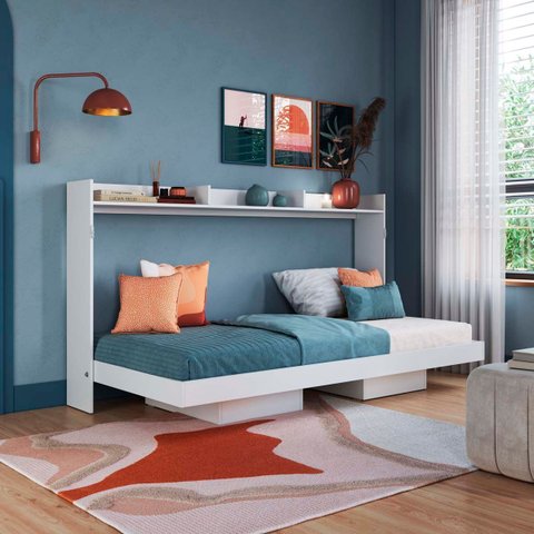 Cama de Solteiro Articulável Horizontal com Nichos Branca