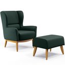Ver imagem 1 de Kit Poltrona Decorativa Milena D02 com Puff Viseo Linho Verde C-117 - Lyam Decor