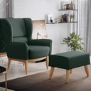 Ver imagem 2 de Kit Poltrona Decorativa Milena D02 com Puff Viseo Linho Verde C-117 - Lyam Decor