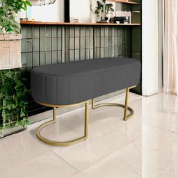 Banco Recamier Estofado Luana Base Gold Veludo Cinza - Montanaris Decor - 2